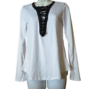 RUE 21 Women's XS Long Sleeve White Lace Up Front Pullover Top Blouse New